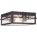 KEERDAO Boxwood Collection 2-Light Clear Seeded Glass Craftsman Outdoor Ceiling Flush Mount Light Antique Bronze 4.50x11.38x11.38