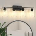 KEERDAO 4-Light Black Bathroom Light Fixtures Over Mirror Bathroom Vanity Wall Mounted Lamp Modern Wall Lighting Sconces with Clear Glass Shade for Bedroom Living Room E26 Base