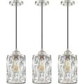 3 Pack 1 Light 4.75 Crystal Shade Hanging Kitchen Island Pendant Light Chrome Finish Modern Pendant Fixture with Crystal Metal Shade for Bar Dining Room Living Room Over Sink