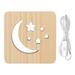 Tersalle Wooden 3D LED Light Hollow Moon Star Pattern Eye Protection USB Power Supply Warm White Night Lamp for Bedroom