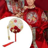 Abbraccia Wedding Bride Round Fan Chinese Wedding Hand Fan Photography Props Craft Wedding Accessories Ming Hanfu Round Fan for Wedding Type D