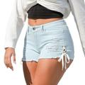 VBARHMQRT Female Womens Shorts Jeans Mid Rise Pants Casual Denim Shorts Retro Ripped Solid Color High Waist Denim Shorts Women s Shorts Plus Size Cargo Bike Shorts Women with Padding High Waisted