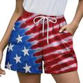 VBARHMQRT Female Cargo Shorts Women Baggy Green Independence Day American Flag Patterns Casual Drawstring Elastic Waist Short Pants 4Th of July Shorts with Pocket Bike Shorts Casual Shorts for Women