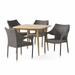 Ellias Outdoor Acacia Wood and Wicker 5 Piece Dining Set - Multibrown and Teak