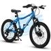 20 Inch Kids Mountain Bike Boys Girls Bicycle Ages 8-12 7 Speed Versatile City Bike with Front Suspension Disc U Brake High Carbon Steel Frame Kids Bicycles Blue