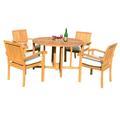 5 PC A Grade Outdoor Patio Teak Dining Set - 48 Butterfly Round Table & 4 Naples Stacking Arm Chairs