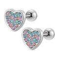 Rainbow Flower Heart Screw Back Earrings for Women - Hypoallergenic and Comfortable Cartilage Earrings with Dangling Design