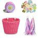4pcs/Set Rattan Bike Basket Front for Boys and Girls Bicycle Basket with Tassel Stickers Bike Bell Front Bike Accessories