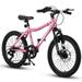 20 Inch Kids Bicycles Mountain Bike Boys Girls Bike Ages 8â€“12 7 Speed Front Suspension Disc/V Brake High Carbon Steel Frame Dirt Bike City Beach Bike Pink