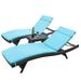 GDF Studio Olivia Outdoor Wicker 3 Piece Armless Adjustable Chaise Lounge Chat Set with Cushions Multibrown and Blue