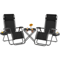 Alden Design 3pcs Patio Set 26in Zero Gravity Chairs with Table for Outdoor Black