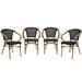 Flash Furniture 4 Pack Indoor/Outdoor Commercial French Bistro Stacking Chair with Arms Black Textilene and Bamboo Print Aluminum Frame in Natural