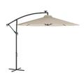 Flash Furniture Commercial Grade 10 FT Round Cantilever Umbrella with 32 Solar LED Lights Built in Cross Base and Easy Lift and Tilt Function in Tan