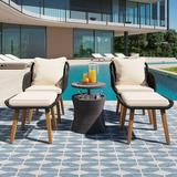 EUROCO 5 Pieces Patio Furniture Chair Sets Woven Rope Outdoor Patio Conversation Set With Wicker Cool Bar Table Ottomans Bistro Sets for Porch Backyard Balcony Poolside Beige