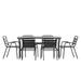 Emma + Oliver 7-Piece Patio Dining Table and Chairs Set with 60 Tempered Glass Top Table 4 Stack Triple Slat Chairs 2 Stack Triple Slat Arm Chairs in Black