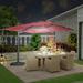 Mondawe 10x10 FT Square Cantilever Umbrella with Base and LED Light Panel Included - 360Â° Rotation Offset Heavy Duty Outdoor Patio Umbrella for Pool Backyard Deck Garden Red