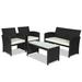 Canddidliike 3 Pieces Outdoor Furniture Folding Rocking Chair with Cushion Glass Coffee Table Set of 3