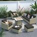 Vcatnet Direct 6 Pieces Outdoor Patio Furniture Sectional Sofa Conversation Set with Fire Pit Table for Garden Poolside Black