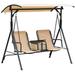 2-Seat Patio Swing Chair Outdoor Canopy Swing Glider With Pivot Storage Table Cup Holder Adjustable Shade Bungie Seat Suspension And Weather Resistant Steel Frame Beige