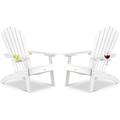 Cecarol Plastic Adirondack Chairs Set of 2 Outdoor Fire Pit Chair with Cup Holder Adirondack Patio Chair Weather Resistant for Outside Porch Lawn Garden- AC01S White