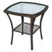 Indoor Outdoor Coffee Table All-Weather Wicker Tempered Glass Top Side Table Indoor Outdoor Aluminum Patio End Table with Storage Space 20 x 20 x20