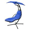 Hanging Chaise Lounger with Removable Canopy Outdoor Swing Chair with Built-in Pillow Hanging Curved Chaise Lounge Chair Swing for Patio Porch Poolside Hammock Chair with Stand (Navt)