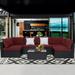 7Pcs Patio Furniture Sets - Patio Sectional Conversation Sofas Black PE Wicker Outdoor Couch Patio Seating with Pillows & Coffee Table Red