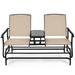 Canddidliike 2-Person Double Rocking Loveseat Outdoor Patio Furniture Set with Mesh Fabric and Center Tempered Glass Table