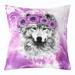 White Wolf Cushion Case For Men Women 3D Wolf Throw Pillow Cover Purple Rose Floral Pillow Cover Woodland Wild Animal Decorative Accent Pillow Case Sofa Couch Room Decor 24x24 Inch