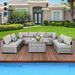 Outdoor Sectional Wicker Furniture Set Patio Furniture Conversation Couch Set Storage Glass Table with Thicken(5 ) Anti-Slip Grey Cushions Furniture Cover