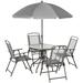 6 Piece Patio Dining Set For 4 With Umbrella Outdoor Table And Chairs With 4 Folding Dining Chairs & Round Glass Table For Garden Backyard And Poolside Gray