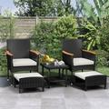 5 Piece Outdoor Patio Furniture Set with Table&Ottoman Outdoor Furniture Patio Set Bistro Wicker Patio Set of 2 Outside Lawn Chairs Conversation Sets for Porch Balcony Deck(Black Wicker&White Cushion)