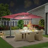 Mondawe 10x13 FT Cantilever Umbrella Large Offset Umbrella with 360Â°Rotation and Bluetooth Audio Cantilever Patio Umbrella for Backyard Pool & Garden Red