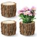 Qumonin 3 Pcs Wooden Flower Pots Natural Wood Bark Flower Buckets Barrels Planters Rustic Containers Garden Home Decorations