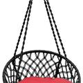 Bahia Macrame Hammock Chair With Cushion Hanging Chair For Bedroom Rope Boho Swing Chair Indoor Macrame Swinging Chair Outdoor Hand Woven Rope Hammock Accent Chair - Black Hammock Chair Red Cushion