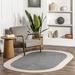 SUSIMOND Indoor/Outdoor Braided Solid Border Delaine Area Rug Oval 6x9 Grey