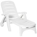 Outsunny Outdoor Chaise Lounge 5 Level Adjustable Backrest Lounge Chair with Wheels Folding Tanning Chair for Pool Beach Patio Garden White