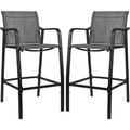 Metal Bar Stools Set Of 2 Patio Counter Height Barstools With Back Armrest Modern Quick Dry Fabric Wrought Iron High Seating Chairs-Steel Gray