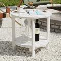 Sundale Outdoor 18 Round Small Side Table Patio Adirondack End Table 2 Tier Outside Table for Pool Garden Beach White