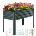 FICISOG Galvanized Raised Garden Bed with Legs Outdoor Large Metal Garden Bed with Drainage Holes 48Ã—24Ã—32in Elevated Raised Planter Box for Gardening Backyard Patio Balcony