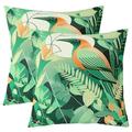 Pack Of 2 Cartoon Toucan 16x16 Inch Pillow Covers Green Palm Leaf Cushion Covers Summer Hawaiian Tropical Plant Throw Pillow Covers Woodland Animal Decorative Pillow Covers Sofa Couch