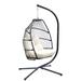 MACTANO Wicker Egg Chair Folding Hanging Chair with Cushion and Pillow for Patio Bedroom Outdoor Beige