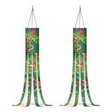 GIFTPUZZ Xmas Tree Bell Windsock 2 Packs Garden Wind Socks Flag Hanging Decoration Outdoor Windsocks for Front Yard Patio Lawn Garden Party Decor