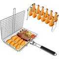 Grill Accessories Grill Basket and Grill Rack Portable Folding Stainless Steel Fish Grilling Basket with Removable Handle for Vegetables Steak Grill Rack for Smoker Grill or Oven