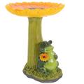Qumonin Resin Sunflower Birdbath with Frog Statue and Feeder for Garden Outdoor Decor