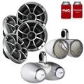 Wet Sounds 2-Pair OE-65ic-S 6.5 OEM Replacement Speakers W/ Silver Grill + Kicker 12KMTEDW 6.5 White Tower Pods