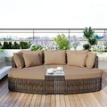 6-Piece Outdoor PE Wicker Rattan Sofa Set Free Combination Patio Round Conversation Seating Group with Coffee Table and Thick Cushions Brown