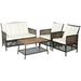 Spaco Patio Furniture 3 Pieces Patio Rattan Furniture Set Outdoor Wicker Rattan Chairs Garden Backyard Balcony Porch Poolside loveseat with Cushioned Sofas and Wood Table Top-White