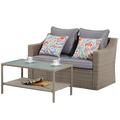 ZJbiubiuHome Outdoor Patio Coffee Table Brown Rattan Cheap Couch Living Room Couch Set Double Small Sofas For Small Spaces