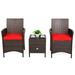 Canddidliike 3 Pieces Patio Rattan Furniture Set Outdoor Furniture Garden Conversation Bistro Sets with Cushioned Sofa and Glass Tabletop Deck-Red
